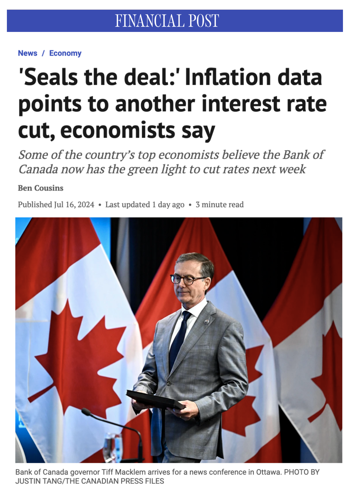 bank of canada rate announcement July 2024